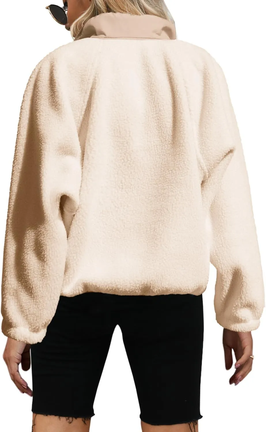 Yanekop Womens Fuzzy Fleece Pullover Sherpa Sweatshirt Long Sleeve Button Down Sweater Jacket with Pockets
