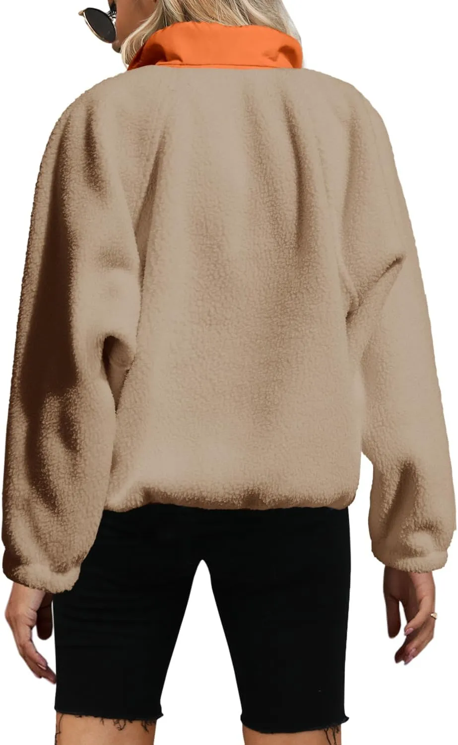 Yanekop Womens Fuzzy Fleece Pullover Sherpa Sweatshirt Long Sleeve Button Down Sweater Jacket with Pockets