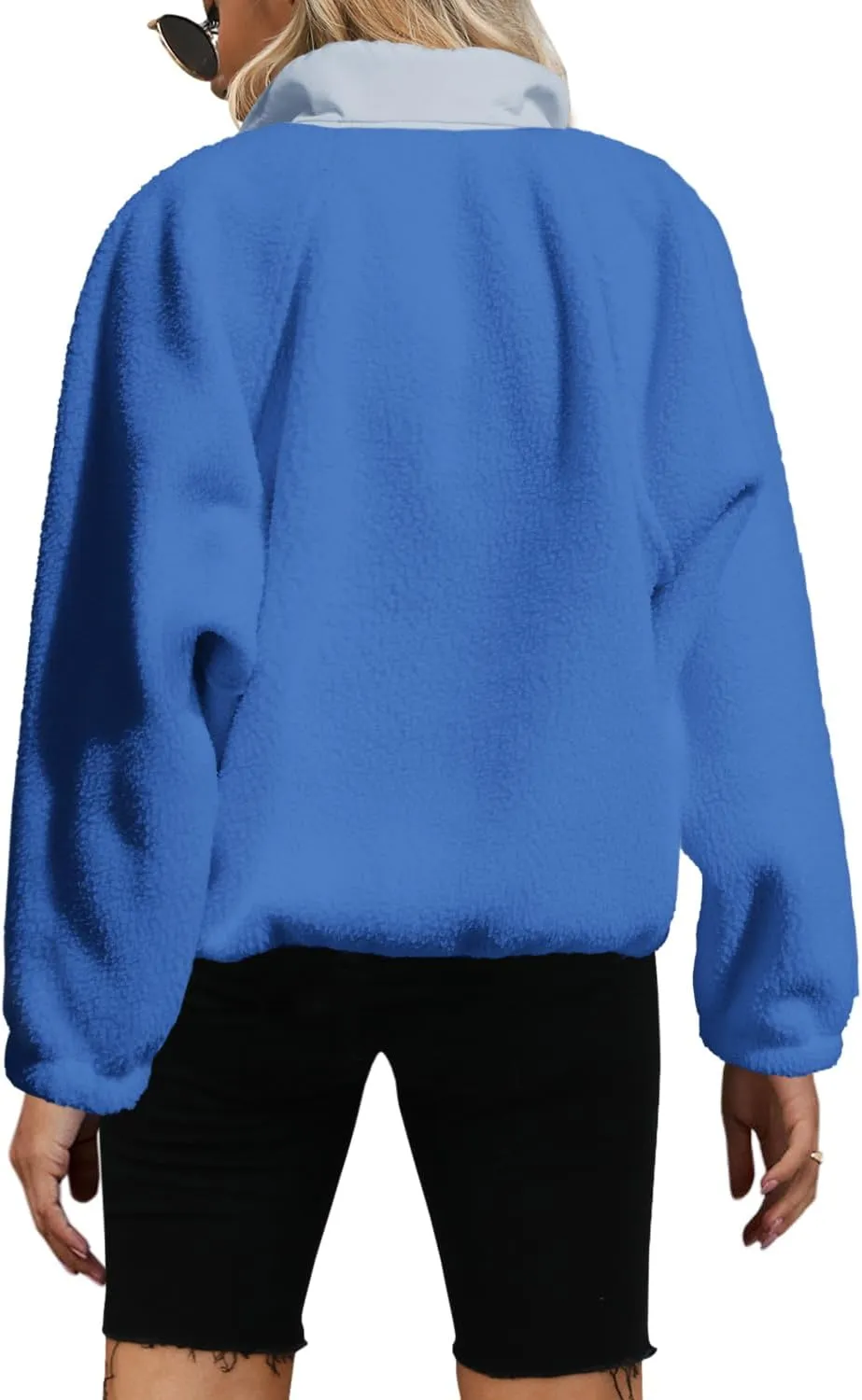 Yanekop Womens Fuzzy Fleece Pullover Sherpa Sweatshirt Long Sleeve Button Down Sweater Jacket with Pockets
