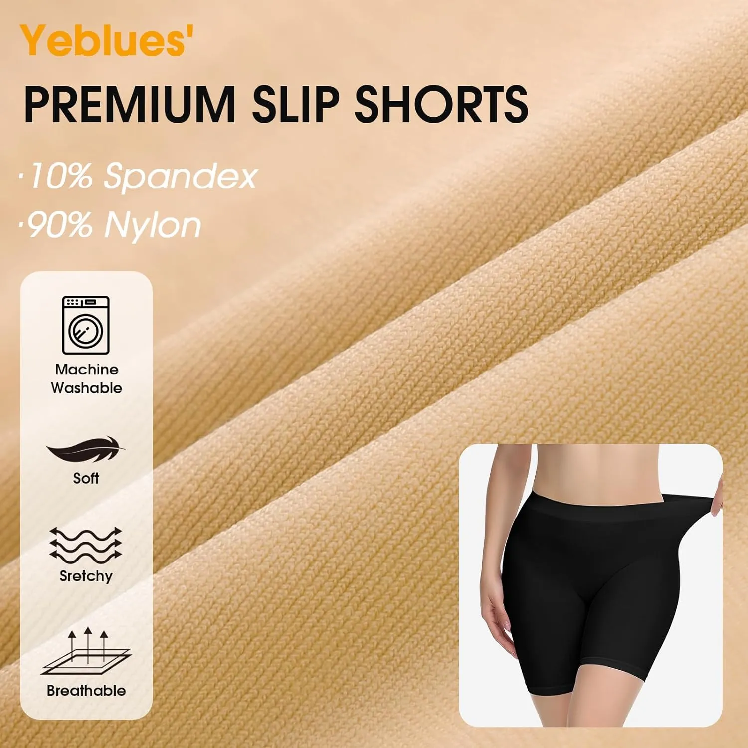 Yeblues Slip Shorts for Under Dresses Women 3 Pack Anti Chafing Shorts Cooling Boyshorts for Yoga/Bike/Workout Panties