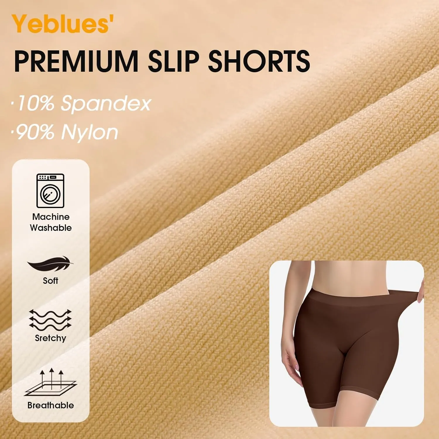 Yeblues Slip Shorts for Under Dresses Women 3 Pack Anti Chafing Shorts Cooling Boyshorts for Yoga/Bike/Workout Panties