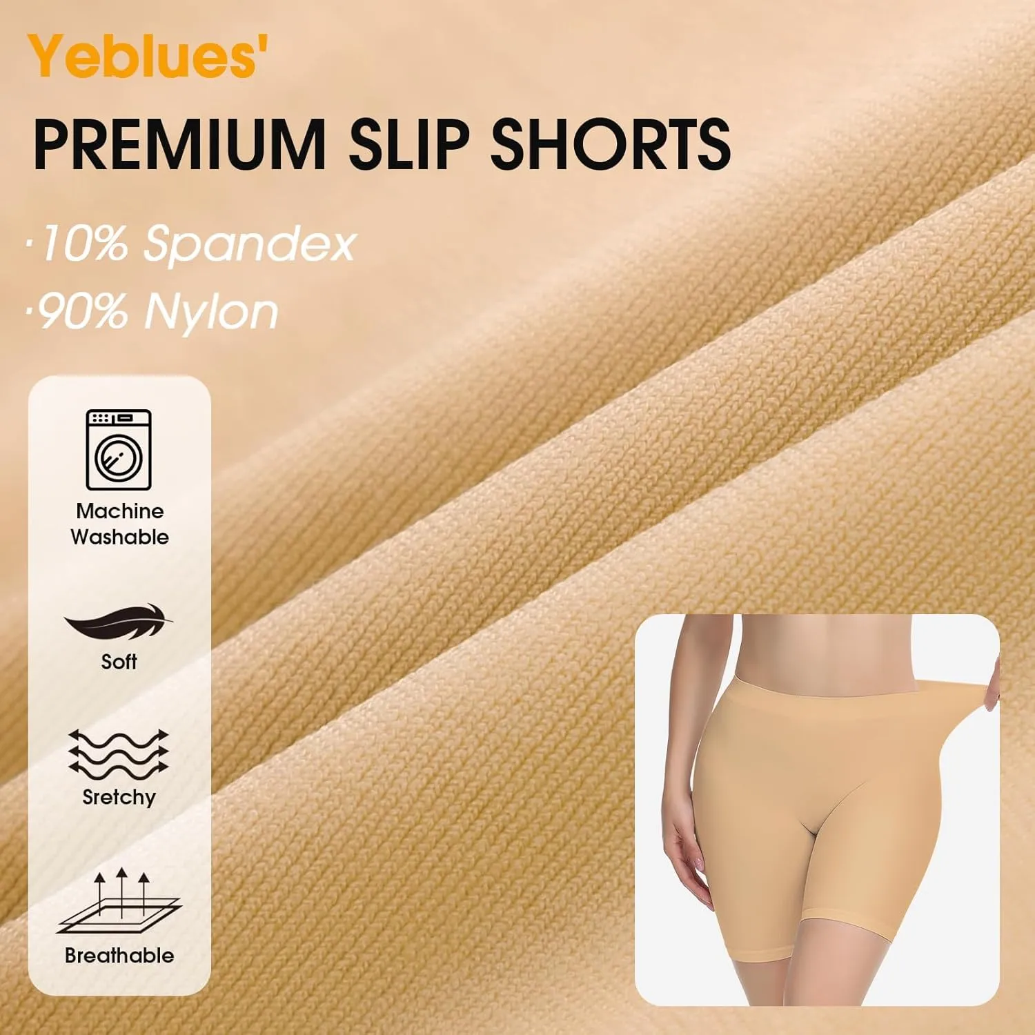 Yeblues Slip Shorts for Under Dresses Women 3 Pack Anti Chafing Shorts Cooling Boyshorts for Yoga/Bike/Workout Panties